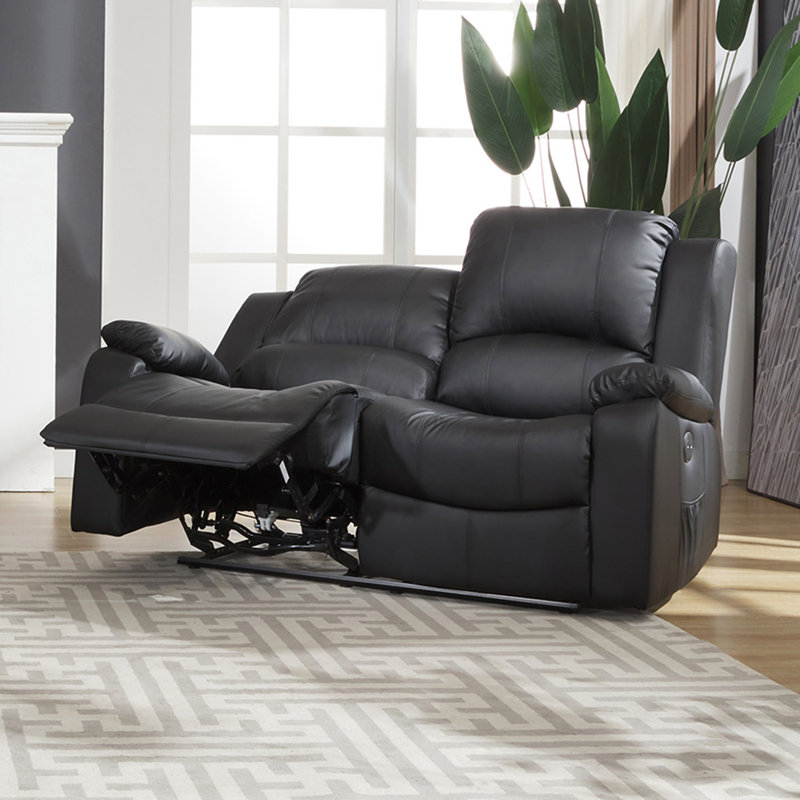 Abelle 2 Seater Faux Leather Electric Reclining Sofa, Black Faux Leather