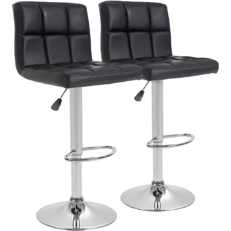 Bar Stool PU Leather Swivel Rotatable Bar Stool Set of 2 Adjustbale Counter Height Bar Stool Modern Armless Dining Chair with Back Footrest for Kitchen Dining Room