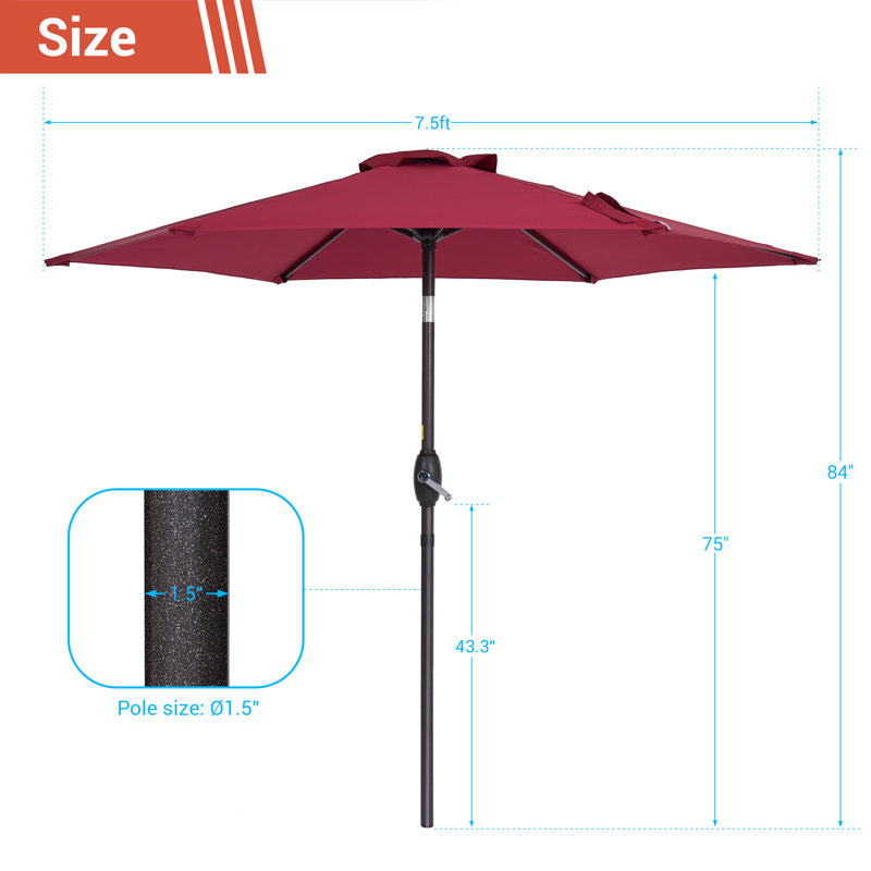 Parasol Sawyer, Rouge, H 90 po x l 90 po x P 90 po