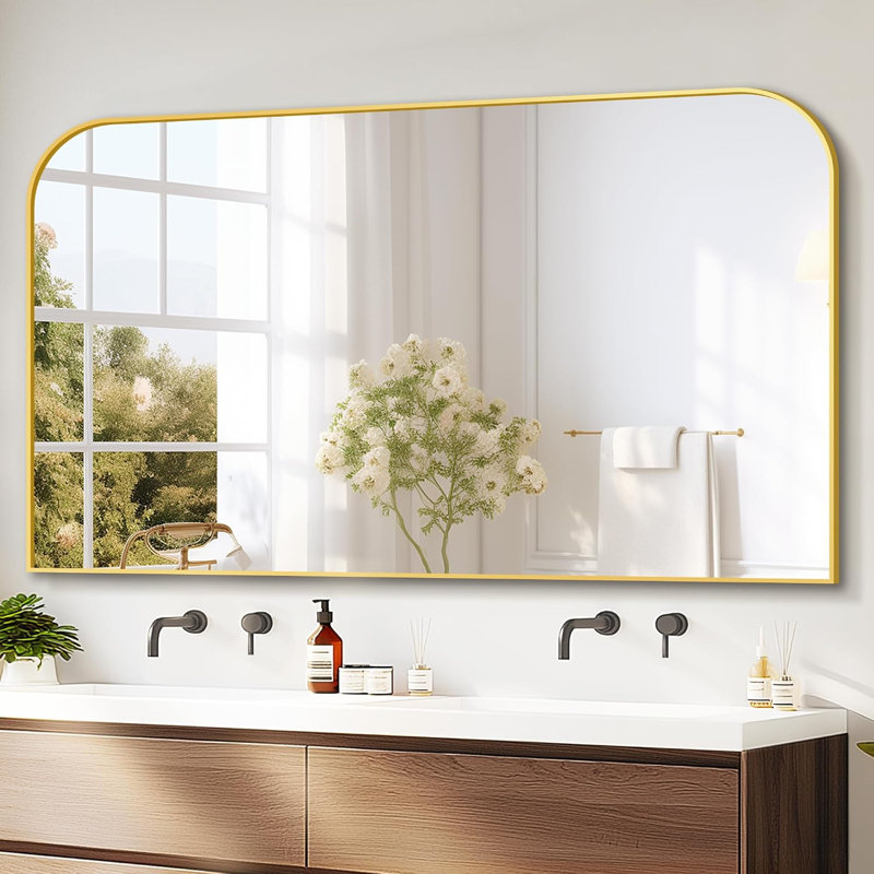 Miroir de salle de bain rectangulaire à cadre en métal doré 30 po x 50 po - Grand miroir mural pour coiffeuse, chambre et entrée