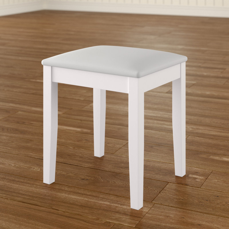 Manufactured Wood Accent Stool, White, Faux Suede