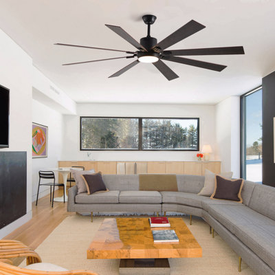 Ventilateur de plafond à DEL 72 po en noyer avec 8 pales en bois, télécommande, température de couleur réglable pour le salon, la chambre à coucher ou la salle à manger