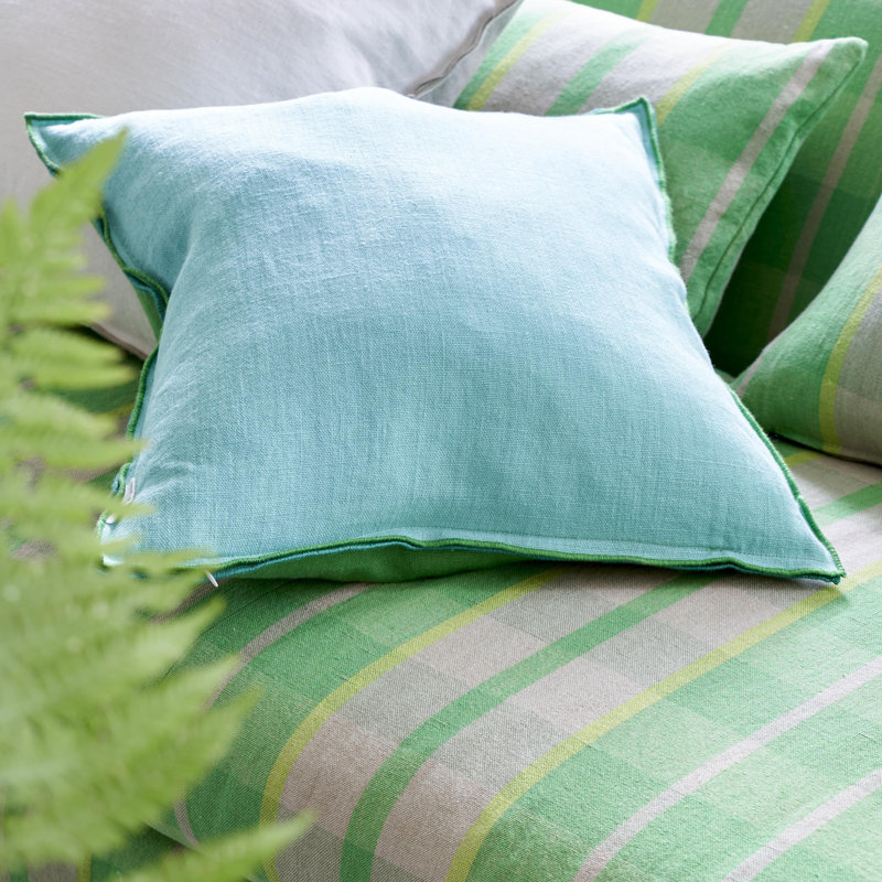 Brera Lino 100% Linen Decorative Pillow, Square 22", Emerald/Capri