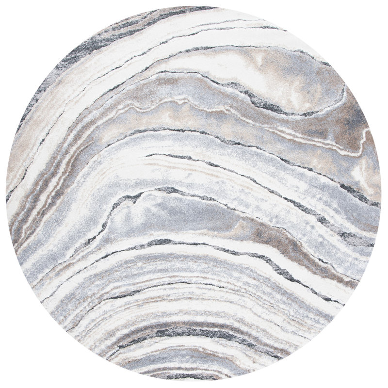 Makenna Abstract Ivory/Gray Area Rug, Round 6'7"