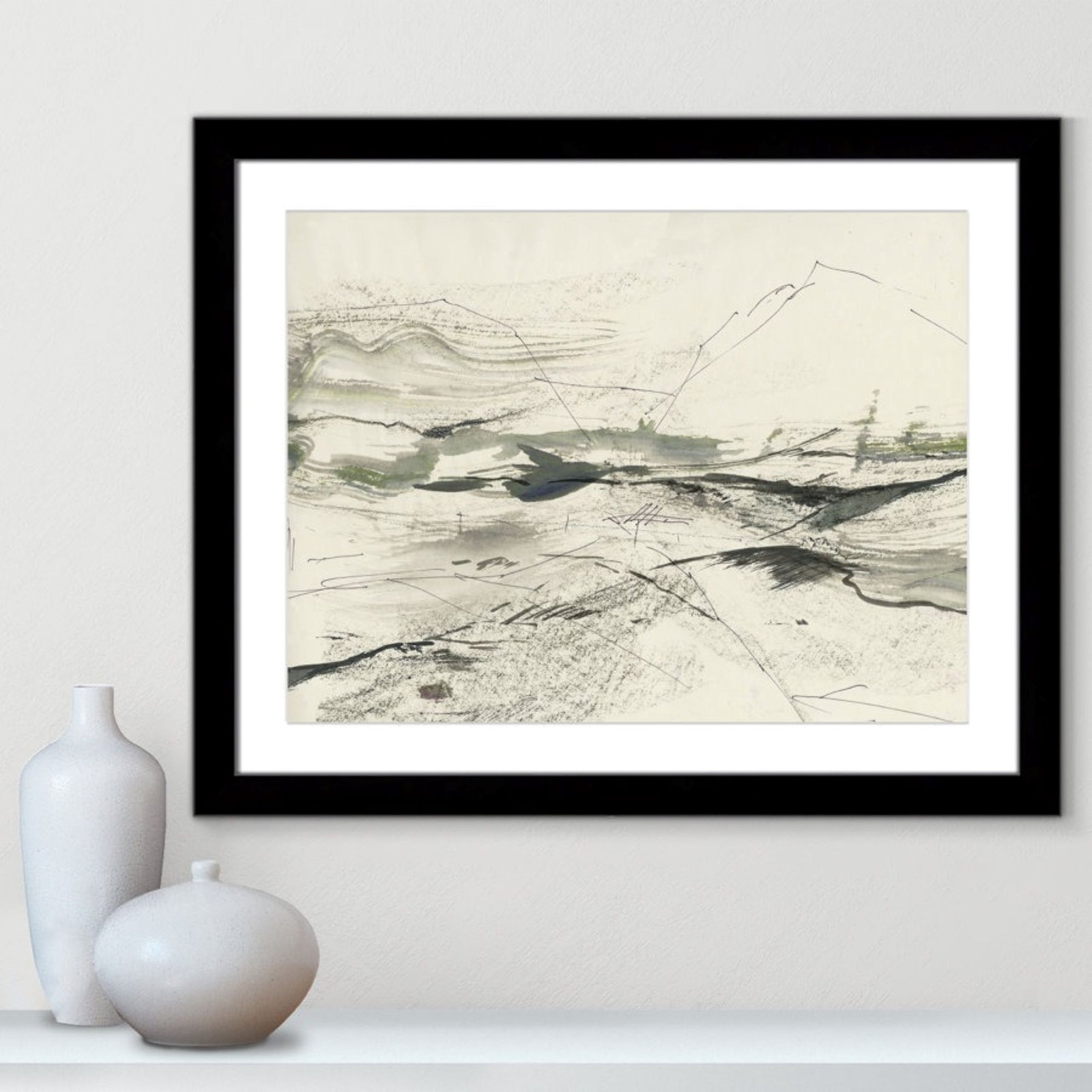 Green Sketches Print by PI Studio, 25" H x 31" W x 1.25" D, Black Cube Picture Framed, White