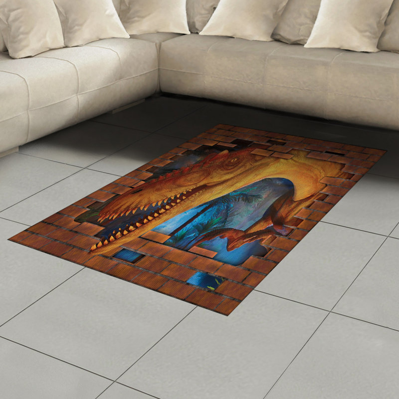Dinosaur High Density Long Fiber Poly Threads Decorative Area Rug Carpet, Rectangle 4' x 5'8"
