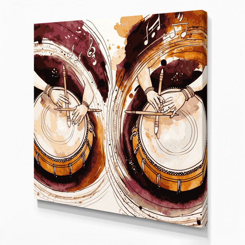 «Music Tabla», art mural sur toile beige, H 12 po x l 12 po