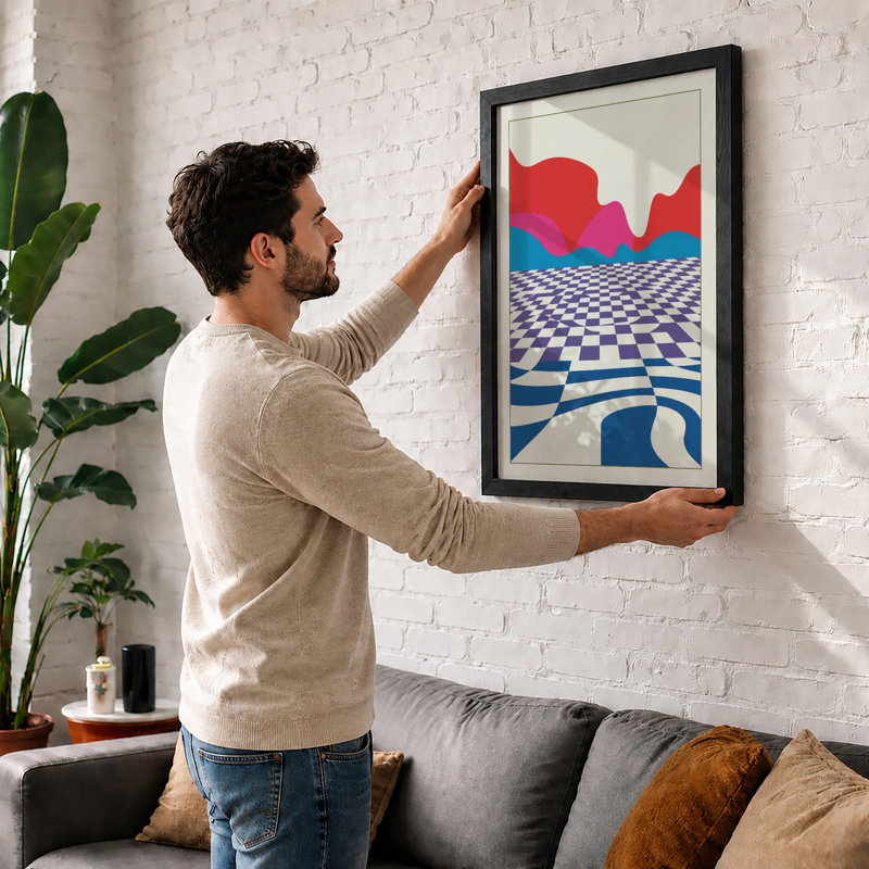 Warped Landscape Forms Abstract - Framed Print, A2 - 59.4 x 42.0 cm, Oak
