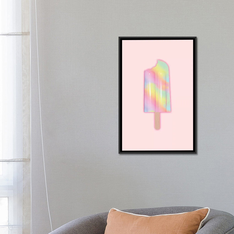 « licorne popsicle », impression sur toile tendue, H 26 po x l 18 po x P 1,5 po, Toile avec cadre noir, Pas de tapis
