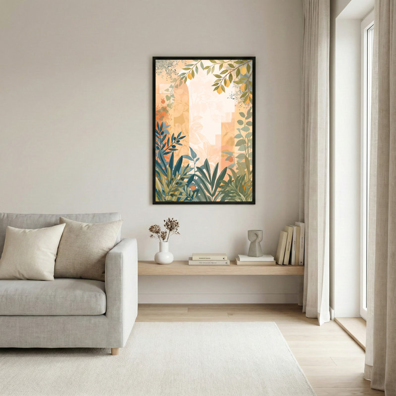 Art mural sur toile noir encadré pour le salon, la chambre à coucher, le bureau ou le vestibule - décoration murale décorative avec cadre botanique