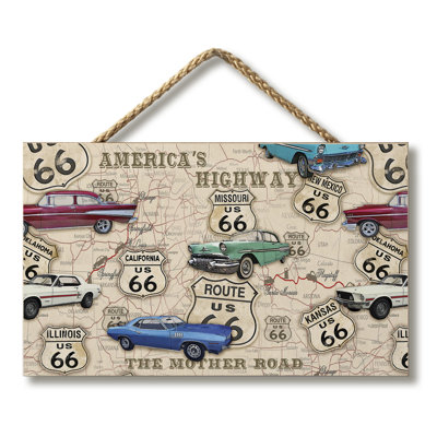 Route 66 Map Hanging Wood Wall Sign