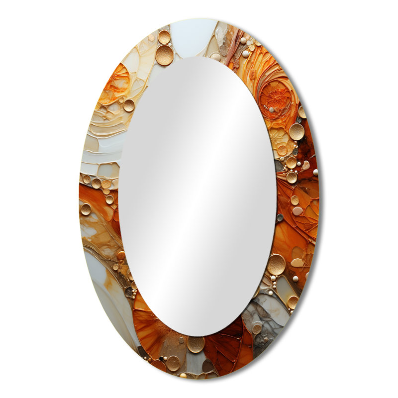 Encaustic Spirals I - Miroir mural ovale orange, 36 po x 24 po