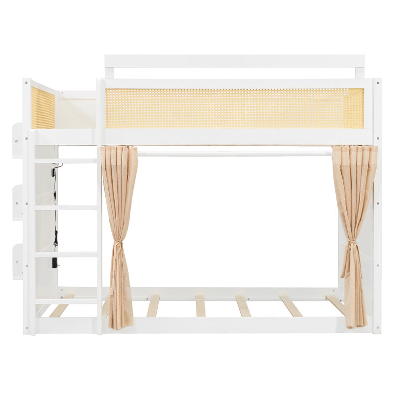 Lits superposés avec rangement, entièrement en bois MDF, style moderne et gain de place., Blanc