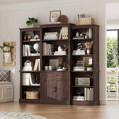 70" Tall Bookshelves And Bookcases With Doors Large Bookshelf With Drawers, Farmhouse Bookcase With Storage Cabinet, Standing Display Storage Bookshelf For Home Office,