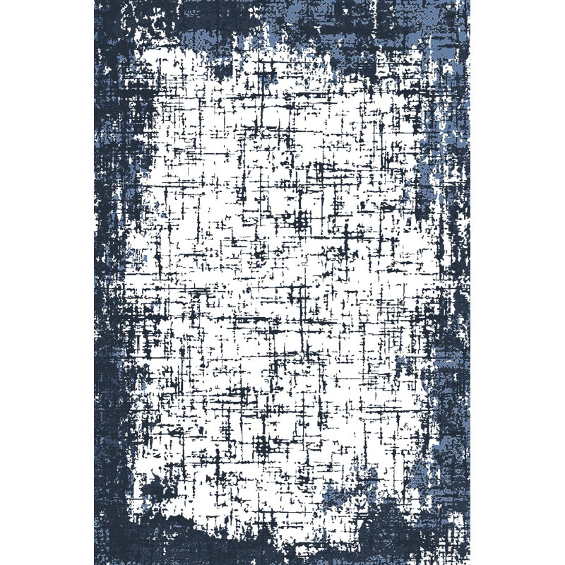 Tapis gris foncé / blanc en polyester tissé à plat à la machine Abarca, Rectangle 5 pi 11 po x 9 pi 2 po