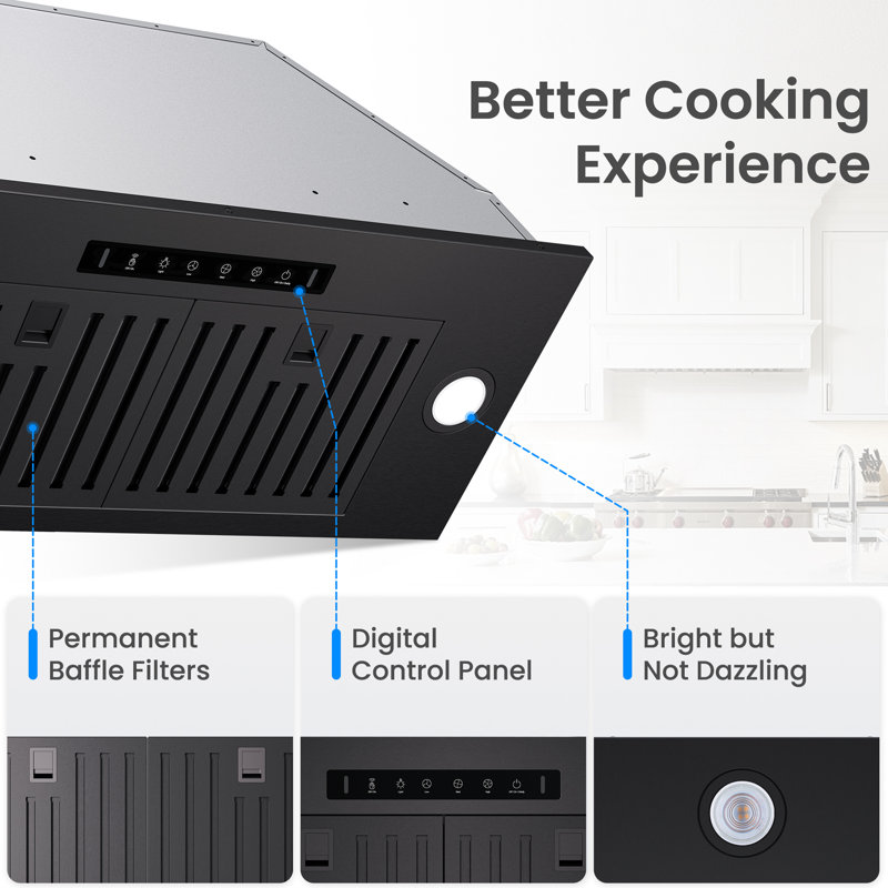 36” 500CFM Convertible Insert Range Hood, Black