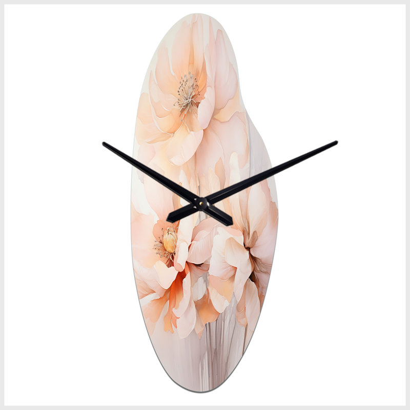 Crème orange abstrait crème morte - horloge murale en métal forme unique, Médium