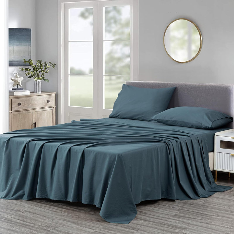 100% Cotton Twill Sheet Set, King Sheet Set with 2 Pillowcases, China Blue
