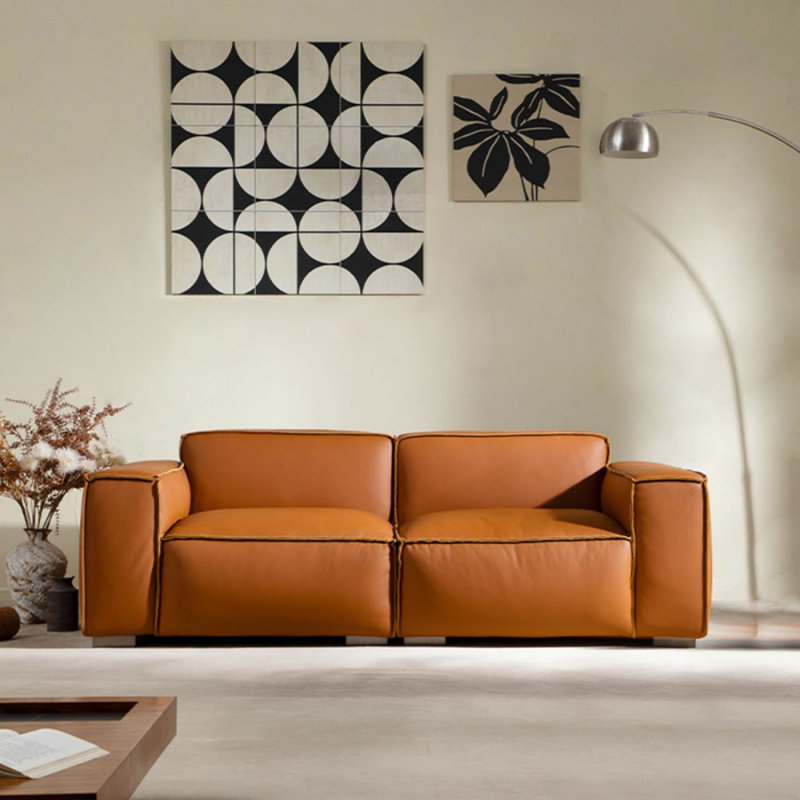 Orange Genuine Leather Modular Sofa cushion couch