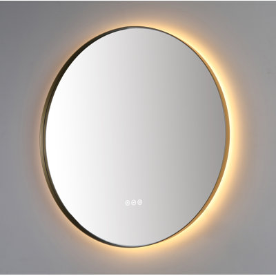 36" Mirror Dark Gold Shell Metal Frame backlit Led Mirror with Anti-fog
