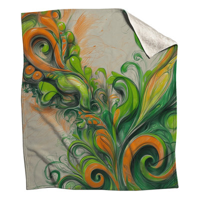Green Orange Swirls Blankets