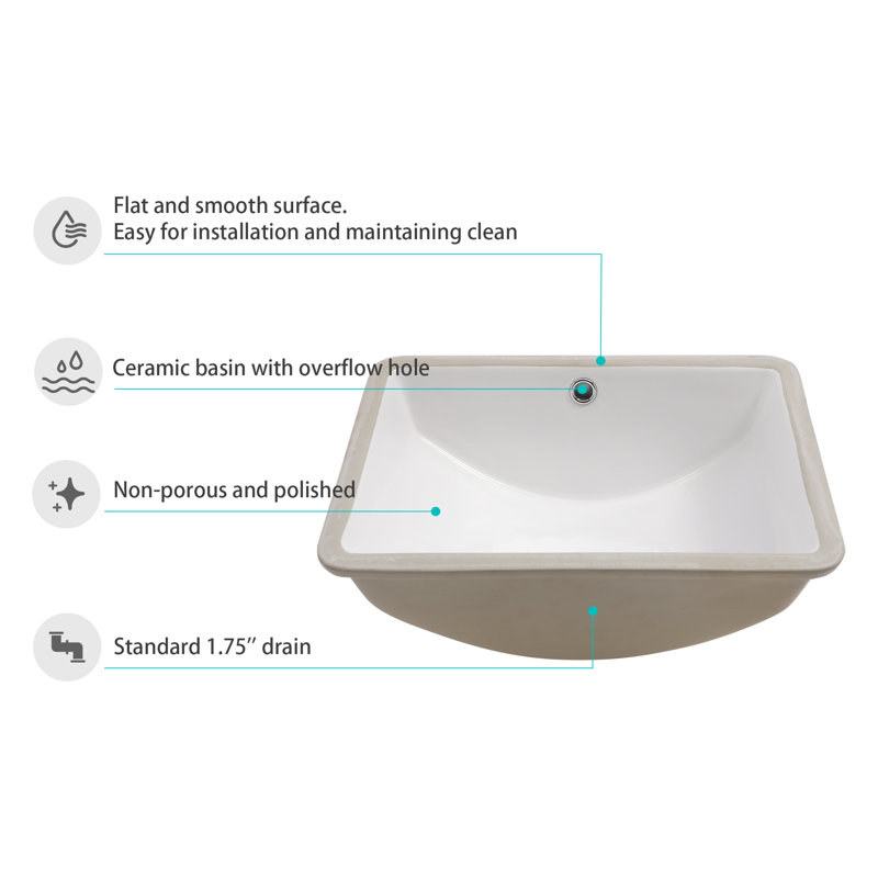 18.5" x 14" White Ceramic Rectangular Undermount Bathroom Sink