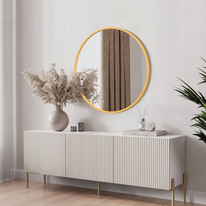 Eren Wall Mounted Modern Wall Accent Round Mirror, Gold, 36" x 36"