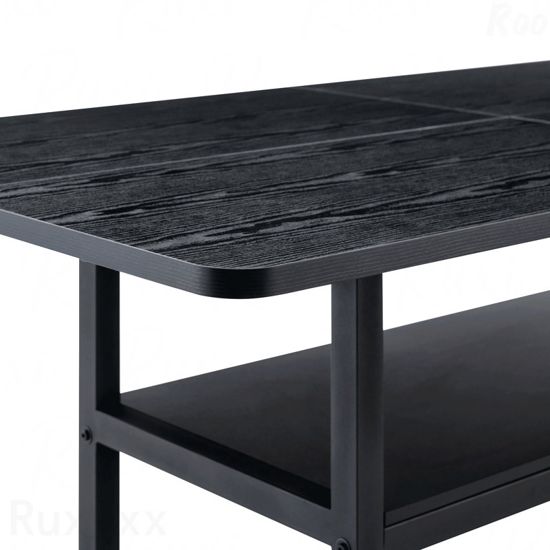 71 po x 35,4 po, table de salle à manger en bois texturé noir, planches de rangement 43,3 po x 19,7 po, Noir
