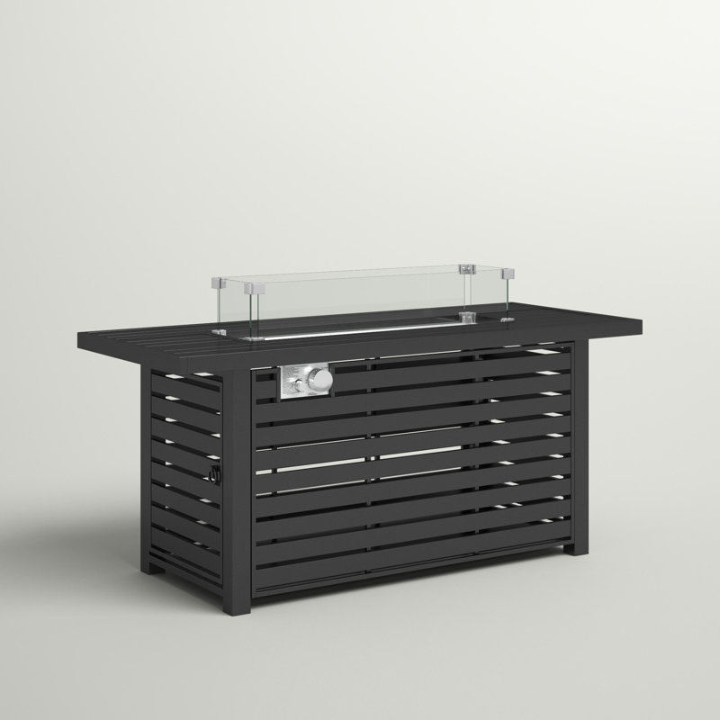Table de foyer d'extérieur au propane en acier 24 po avec couvercle Zayin, H 24 po x l 42 po x P 20 po, Noir