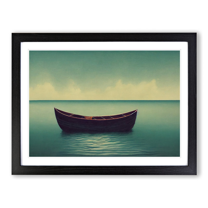 Wooden Boat - Single Picture Frame Painting, Black, 46cm H x 64cm W x 2cm D