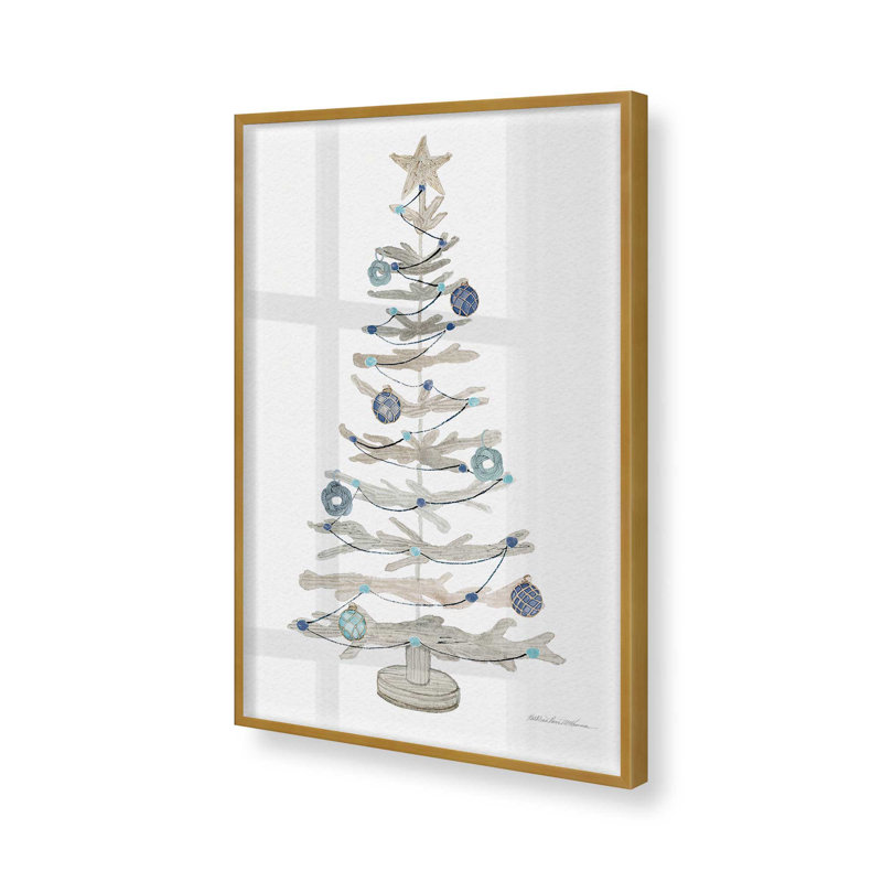 Imprimé d'arbre de Noël Sea Breeze, Cadre doré poli, H 15,25 po x l 12,25 po x P 1,25 po