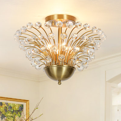 4 - Light Waterfall Crystal Balls Tiered Semi Flush Mount