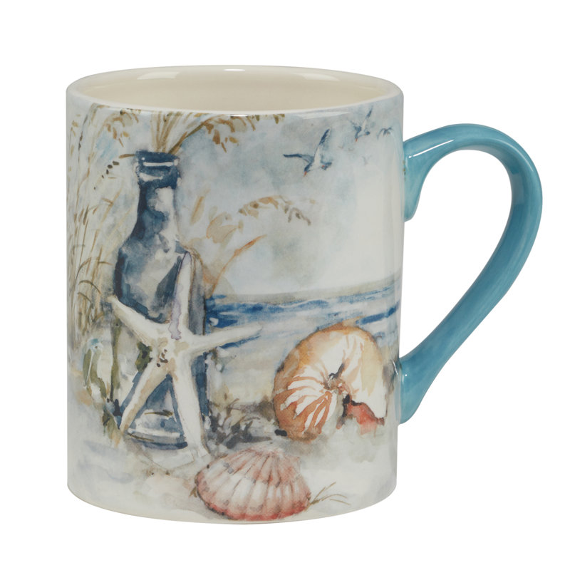 Set of 4 Blue Coastal Ceramic 16oz Mugs