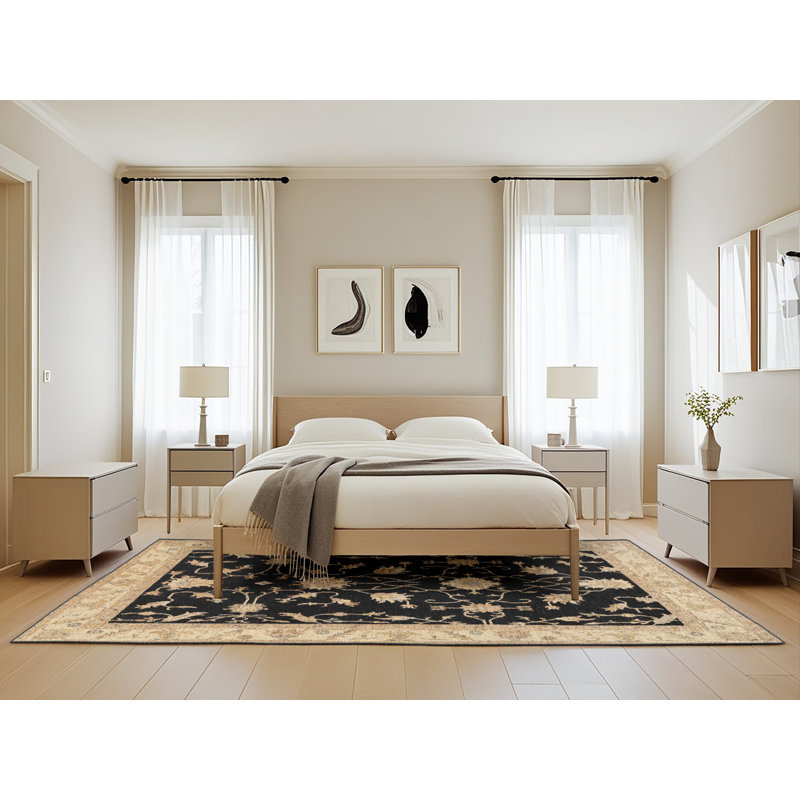 Tapis traditionnel mehroon/noir/bleu Babumba, Rectangle 5 pi x 8 pi