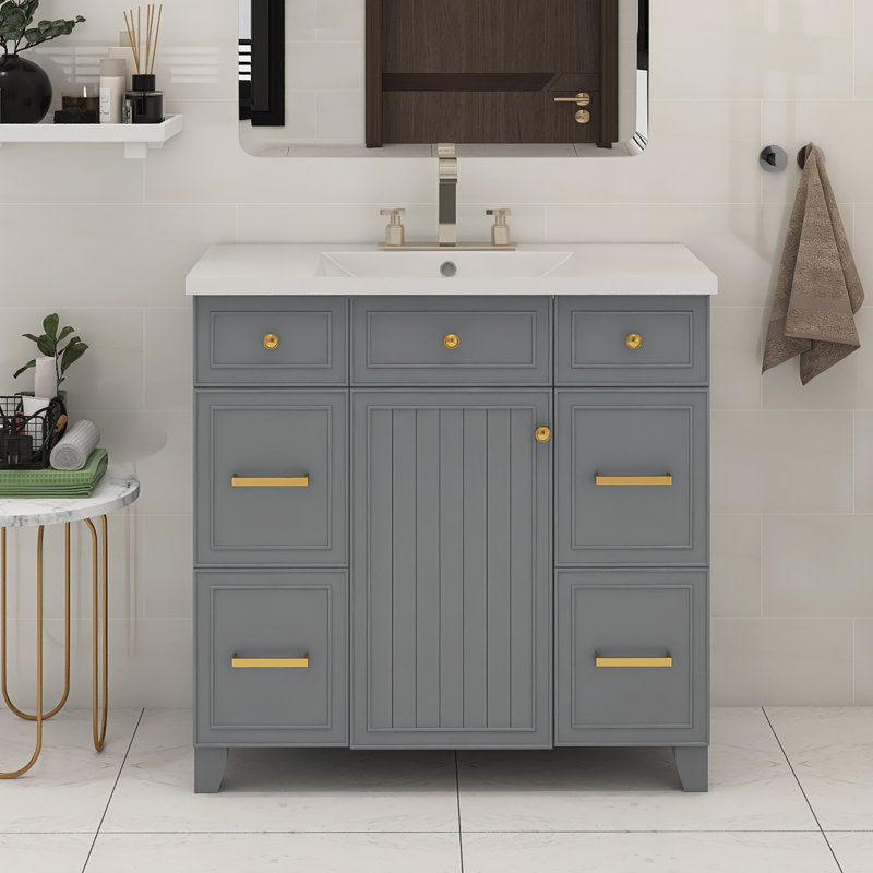 Ensemble de meuble-lavabo simple 36 po Rachella, Gris