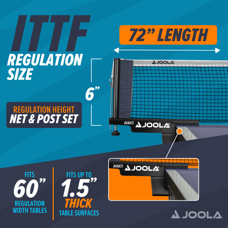 JOOLA Avanti Premium Table Tennis Net and Post Set - 72" Screw On Clamp Ping Pong Net - Portable and Easy Setup