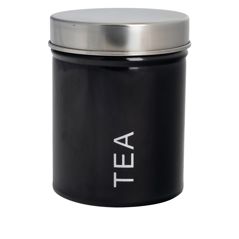 Harbour Housewares - Round Metal Kitchen Tea Canister, Black, 12.7cm H x 9.5cm W x 9.5cm D