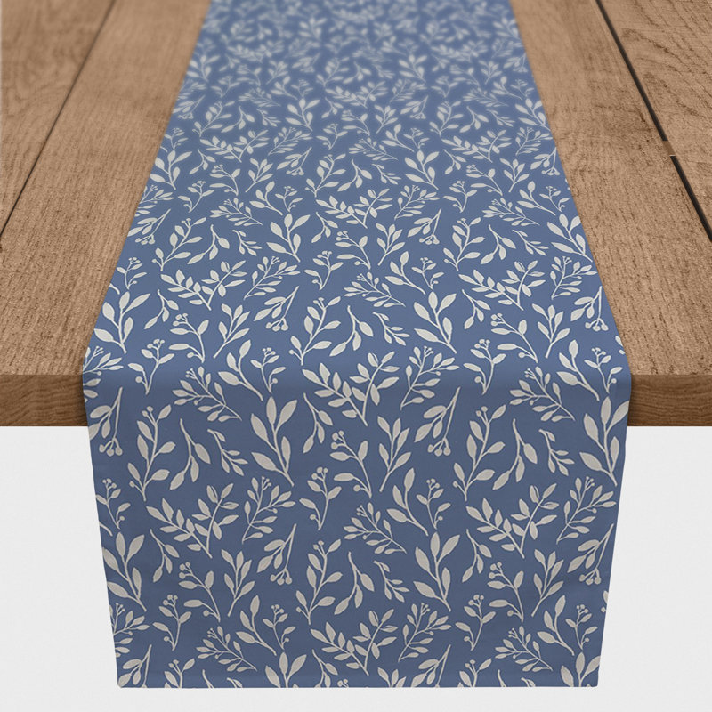 Foor Rectangular Floral Table Runner, 72" x 16", Navy