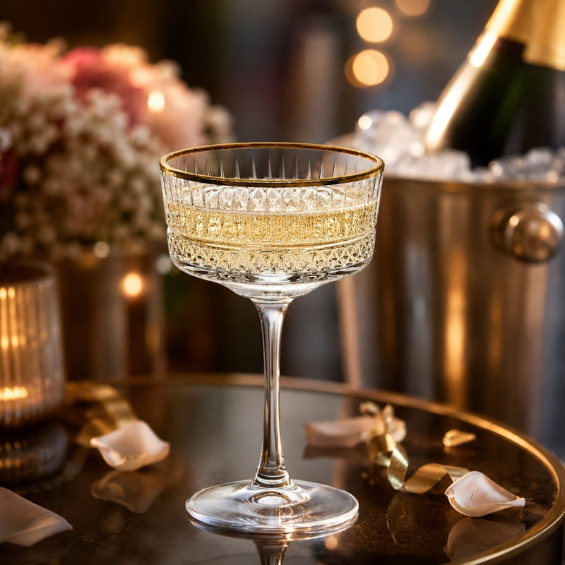 260ml Gold Rim Champagne Coupe Glasses Cocktail Wine Martini Glassware Barware, Set of 4