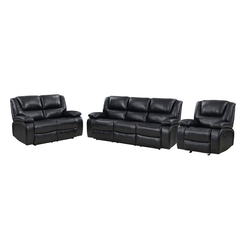 Ensemble de canapé inclinable 3 pièces Petillo, Noir
