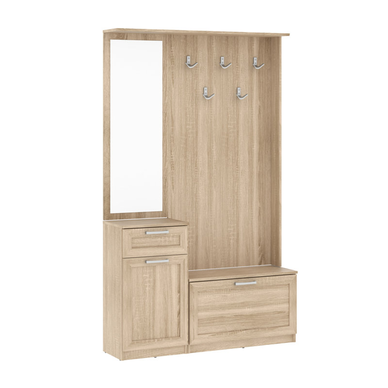 Tyneside Hall Tree 110.9cm Wide with Bench and Shoe Storage, Beige