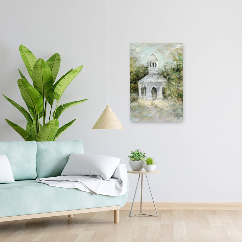 «Where Prayers Linger Peaceful Rustic Serene Architecture Landscape Art», H 24 po x l 16 po