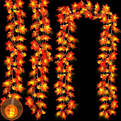 [30Ft Fall Lights Garland Fall Decorations For Home 60 LED Leafed Pumpkin Lights Patented Realistic Maples Leafed Battery Operated Thanksgiving Hallow