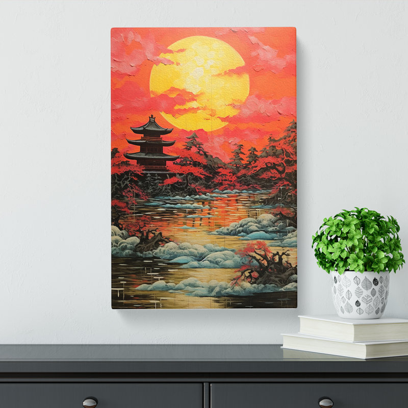 Japanese Sunset Expressionism - No Frame Print, 60cm H x 40cm W x 3cm D