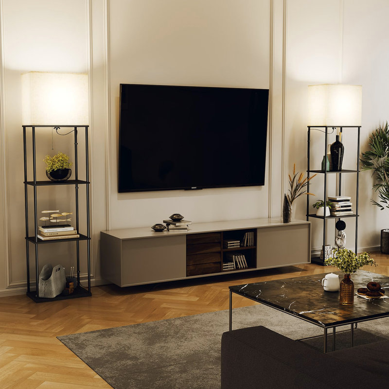 Lampe sur pied de grande taille avec tablettes, lampe sur pied moderne à 4 niveaux avec ampoule à 3 températures de couleur, lampe sur pied haute avec tablette