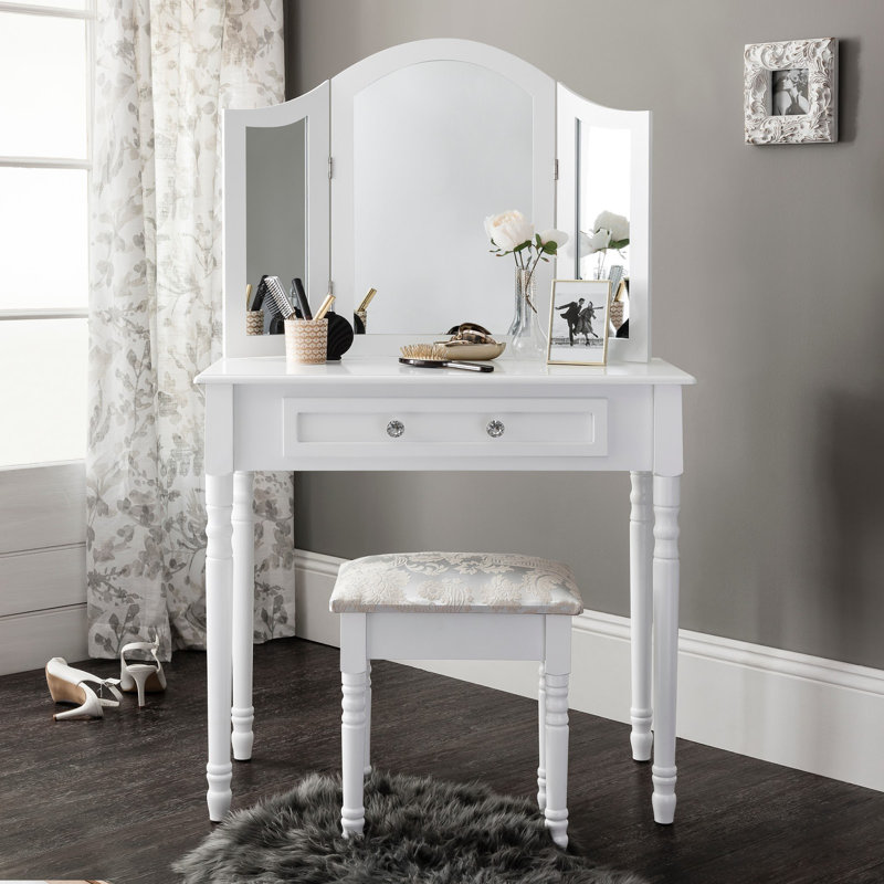 Libourne Dressing Table with Mirror, White