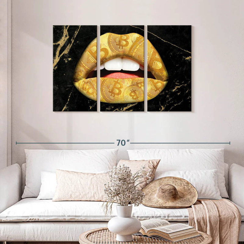 Shuttleworth Bitcoin Gold Lips, 32" H x 50" W
