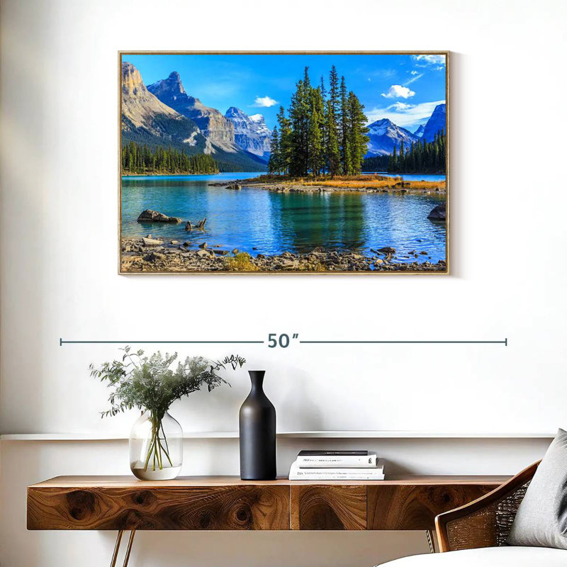 Lac Maligne, Cadre flottant en bois naturel, 37 po x 25 po