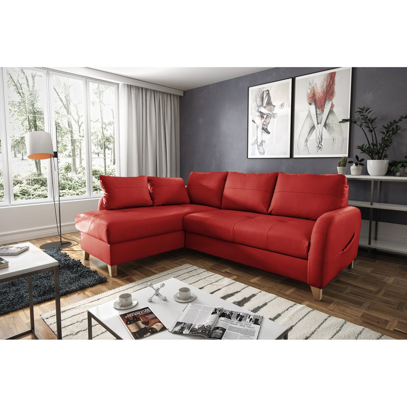 Roger Leather Corner Sofa, Left Hand Facing, Red