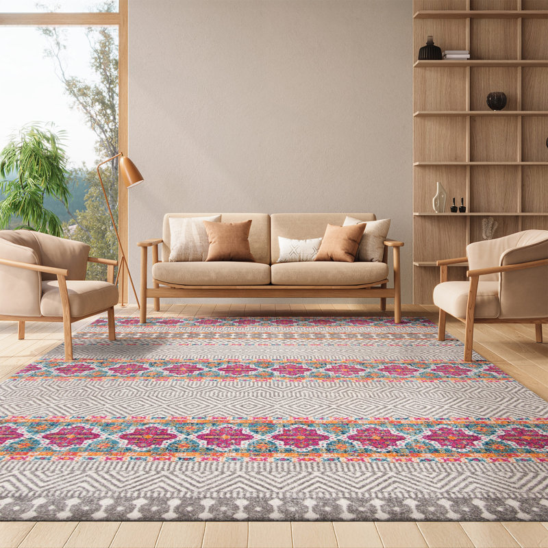 Christa Geometric Gray/Ivory Area Rug, Rectangle 8' x 10'